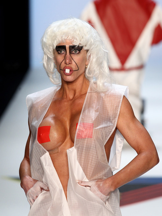 Illustration for article titled Scary Card-Playing Clowns, Lady Gaga Monsters, And Saran-Wrap Savages: Has Fashion Gone Insane?